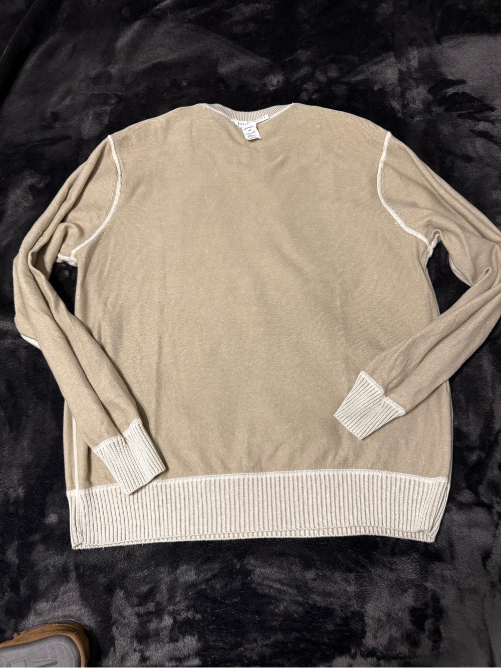Geoffrey Beene Light Beige Reversible Crewneck Sweater with Narrow Stripe - Picture 8 of 8